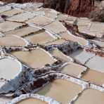 View of the salt pans of Salinas in the Sacred Valley, Cusco, Peru, South America