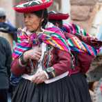 Woman wearing a traditional costume, Chinchero, Sacred valley, Cusco, Peru, South America