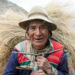 Mariano walking for two days to reach the market and sell his hay, Cordillera Andina of Huayhuash, Peru, South America