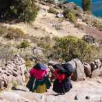 Women in traditional dress, isla Taquile, Lago Titicaca, Peru, South America