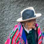 Old woman wearing traditional costume and hat, Huaraz, Peru, South America