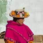 Woman wearing traditional costume and hat, Huaraz, Peru, South America