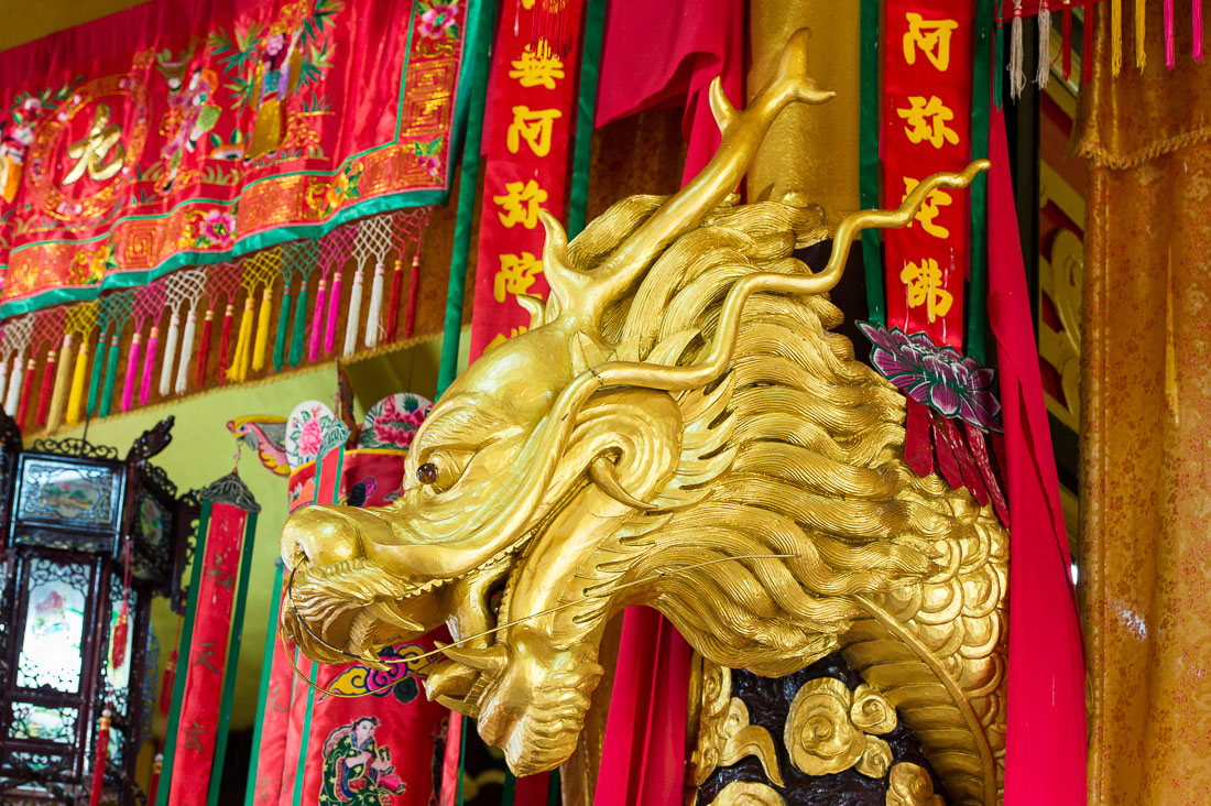 Dragon head at Chinese Buddhist temple in Phuket, Kingdom of Thailand, Indochina, South East Asia