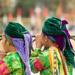 Young girls from the Black Hmong people ethnic minority, wearing traditional costume, Ha Giang province. Viet Nam, Indochina, South East Asia.