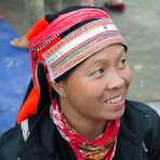 Woman from the San Chi people ethnic minority group, wearing traditonal clothes. Meo Vac market, Ha Giang province, Viet Nam, Indonesia, South East Asia