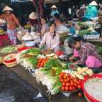 Vegetables vendors at Hue market, Thua Thien-Hue province. Viet Nam, Indochina, South East Asia.