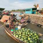 Watermellons  at the Cai Rang floating market, Mekong River Delta, Hau Giang Province, Viet Nam, Indochina, South East Asia