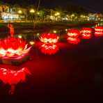 Baby Buddha statue on a floating lotus flower lantern, Thu Bon River, Hoi An, Quang Nam Province, Viet Nam, Indochina, South East Asia.